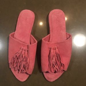 Pink suede slides